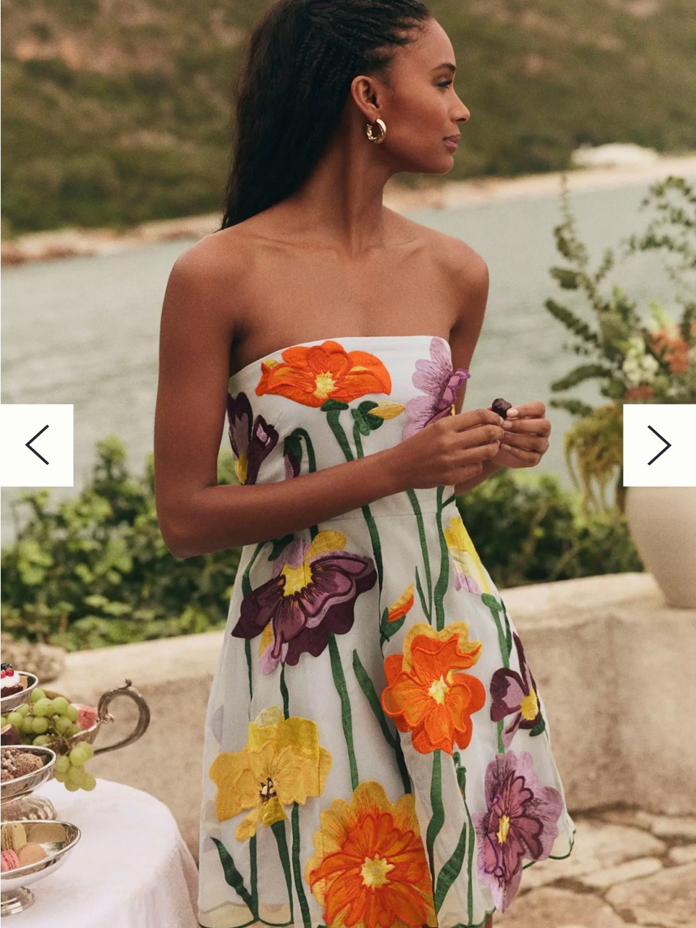 Anthropologie Light Blue Strapless Embroidered Floral Dress
